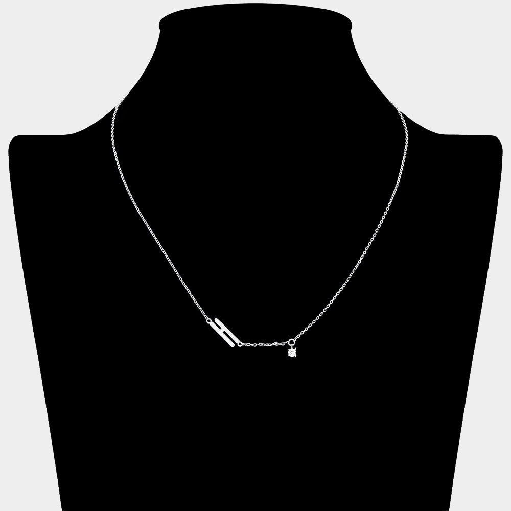 iLLASPARKZ Brass Metal Cubic Zirconia Monogram Pendant Necklace