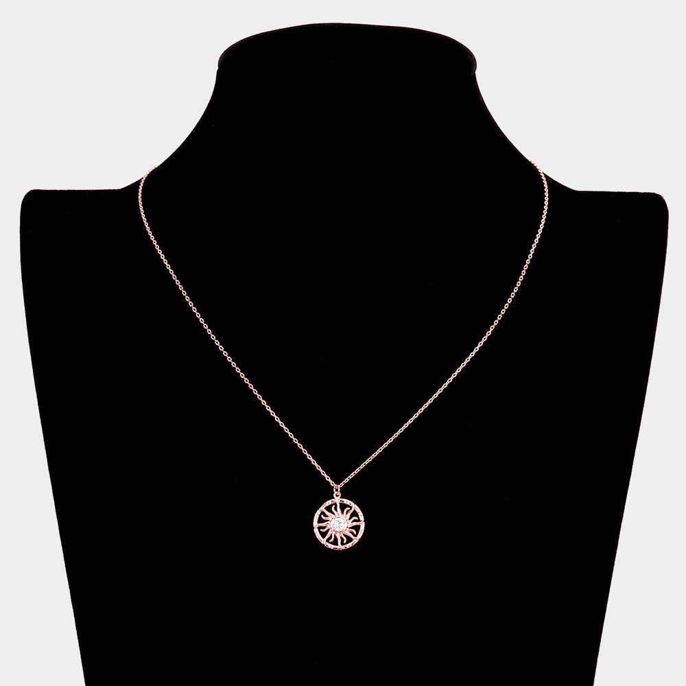 iLLASPARKZ Stone Centered Brass Metal Sun Pendant Necklace