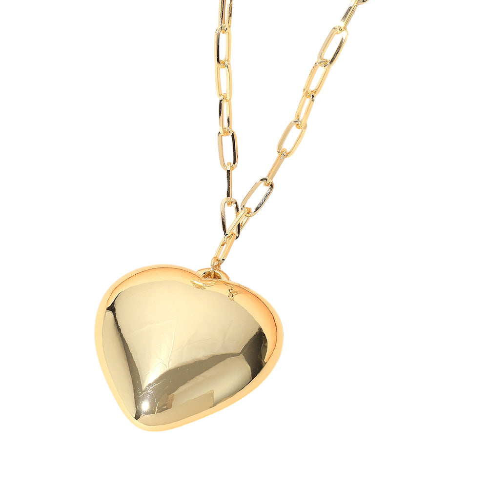 iLLASPARKZ Metal Puffy Heart Pendant Paperclip Chain Necklace