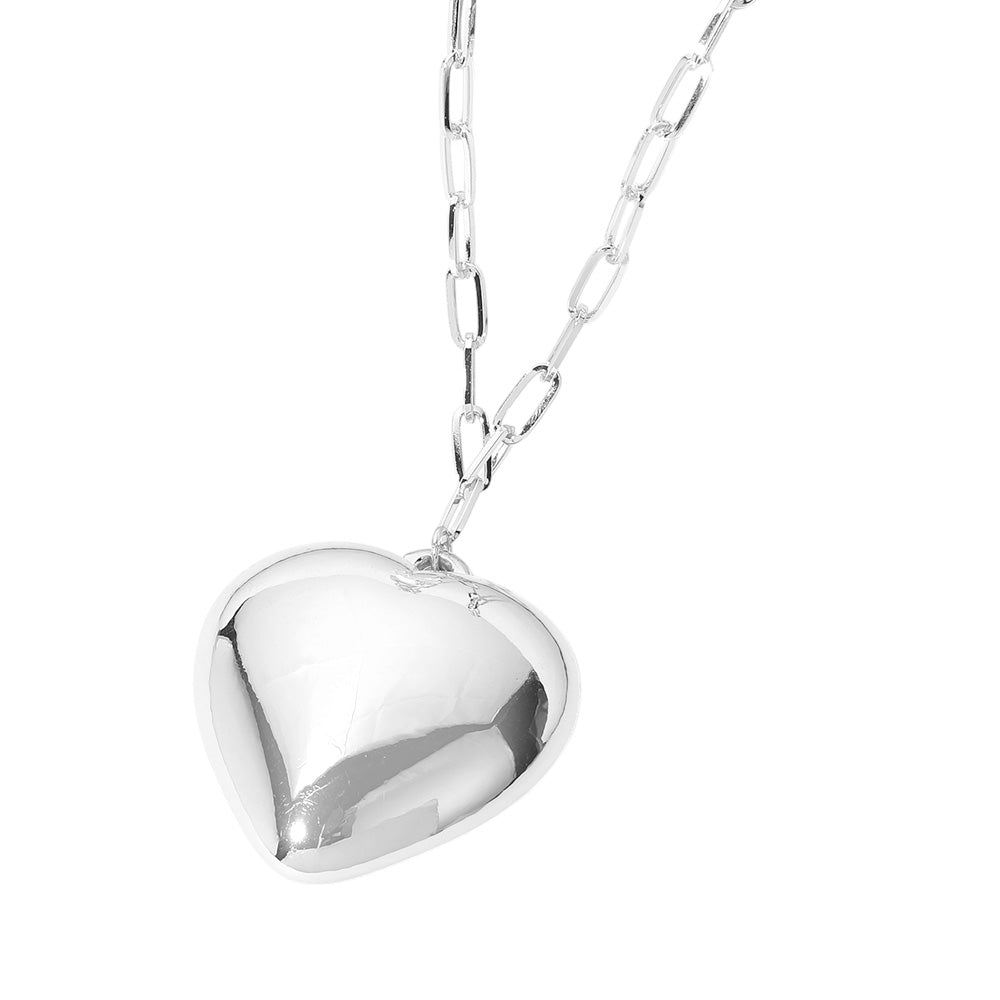 iLLASPARKZ Metal Puffy Heart Pendant Paperclip Chain Necklace