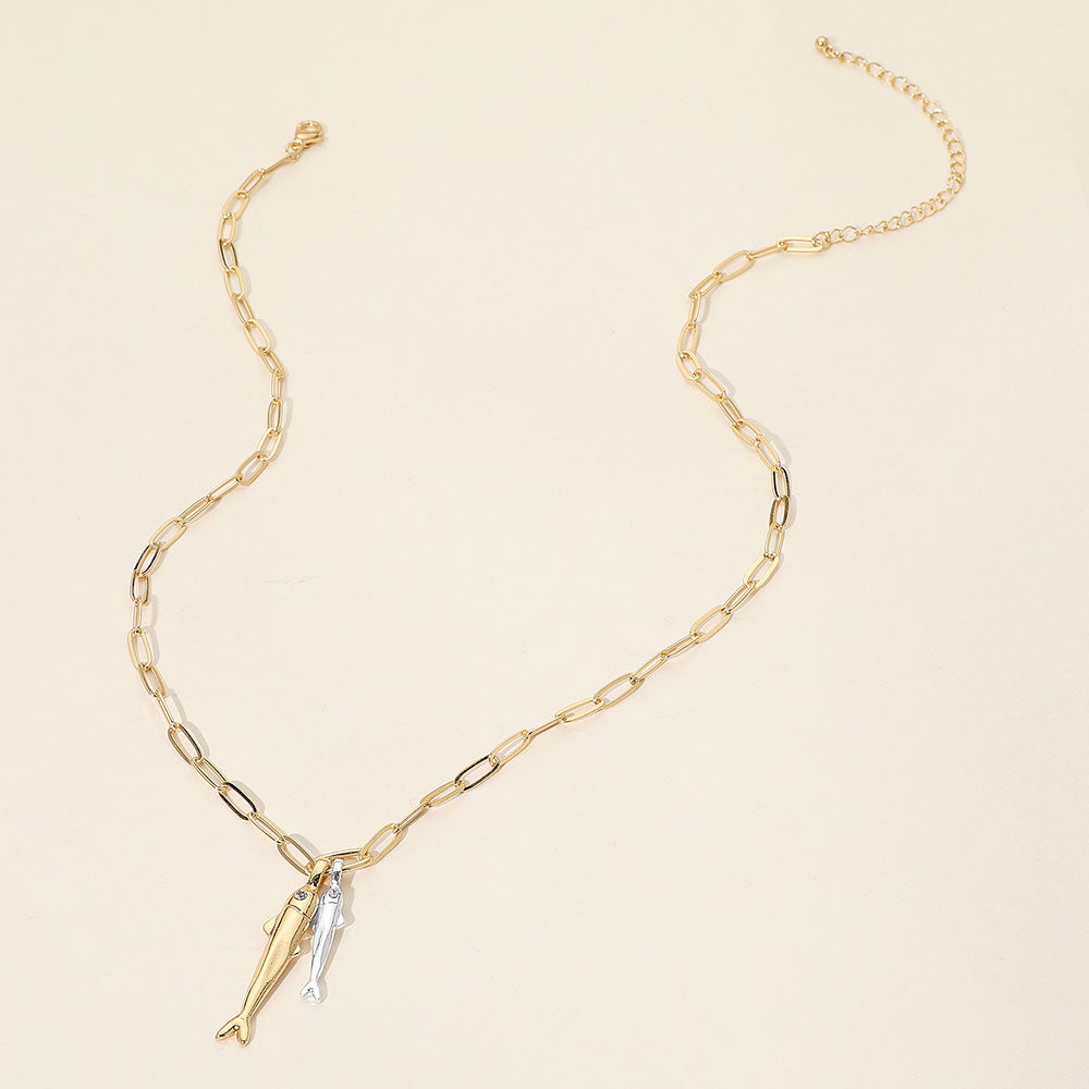 iLLASPARKZ Double Fish Pendant Paperclip Chain Necklace