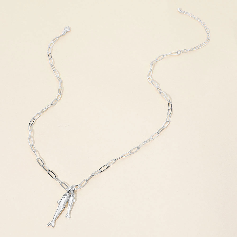 iLLASPARKZ Double Fish Pendant Paperclip Chain Necklace