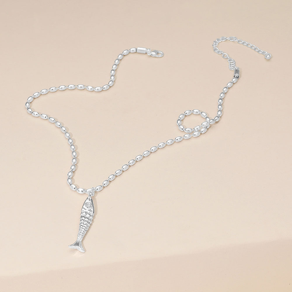 iLLASPARKZ Brushed Metal Fish Pendant Beaded Chain Necklace