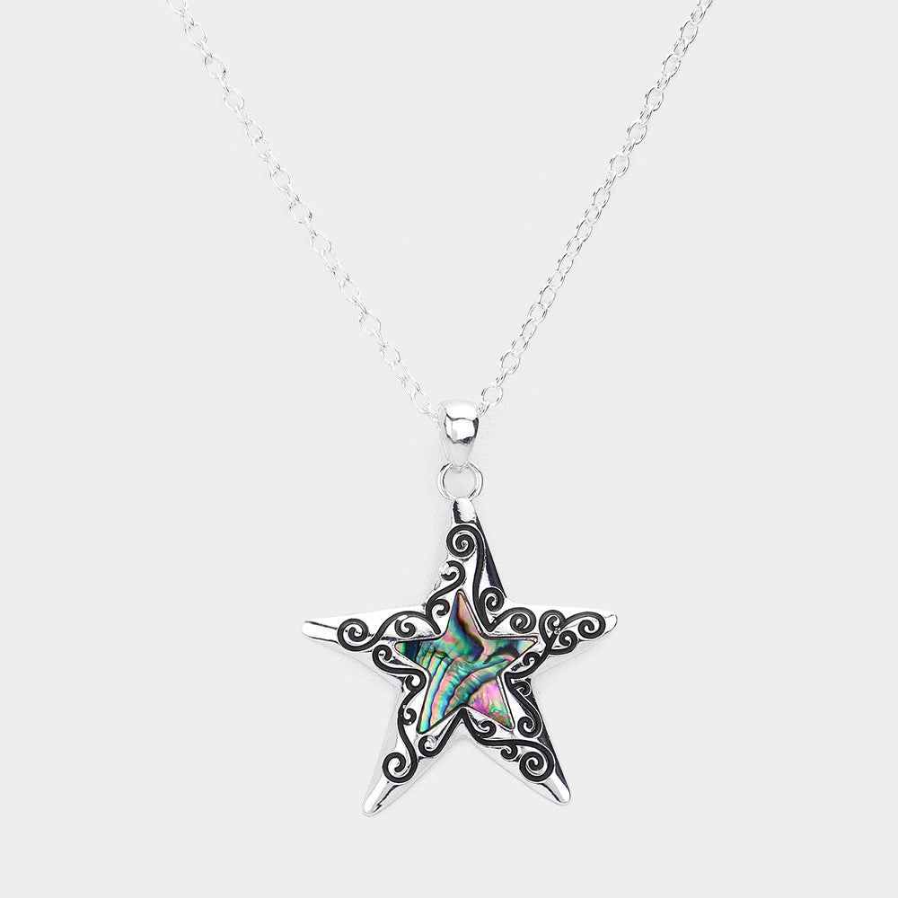iLLASPARKZ Antique Metal Abalone Starfish Pendant Necklace