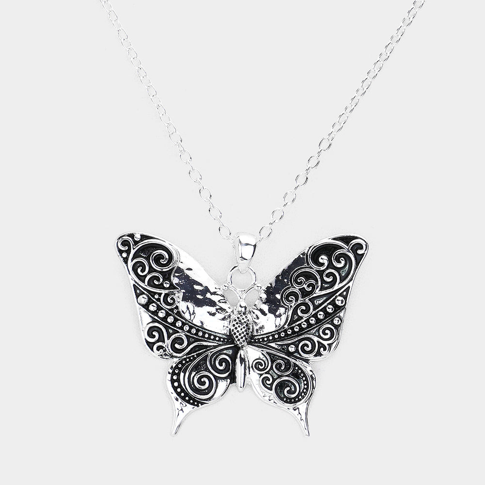 iLLASPARKZ Antique Metal Western Butterfly Pendant Necklace