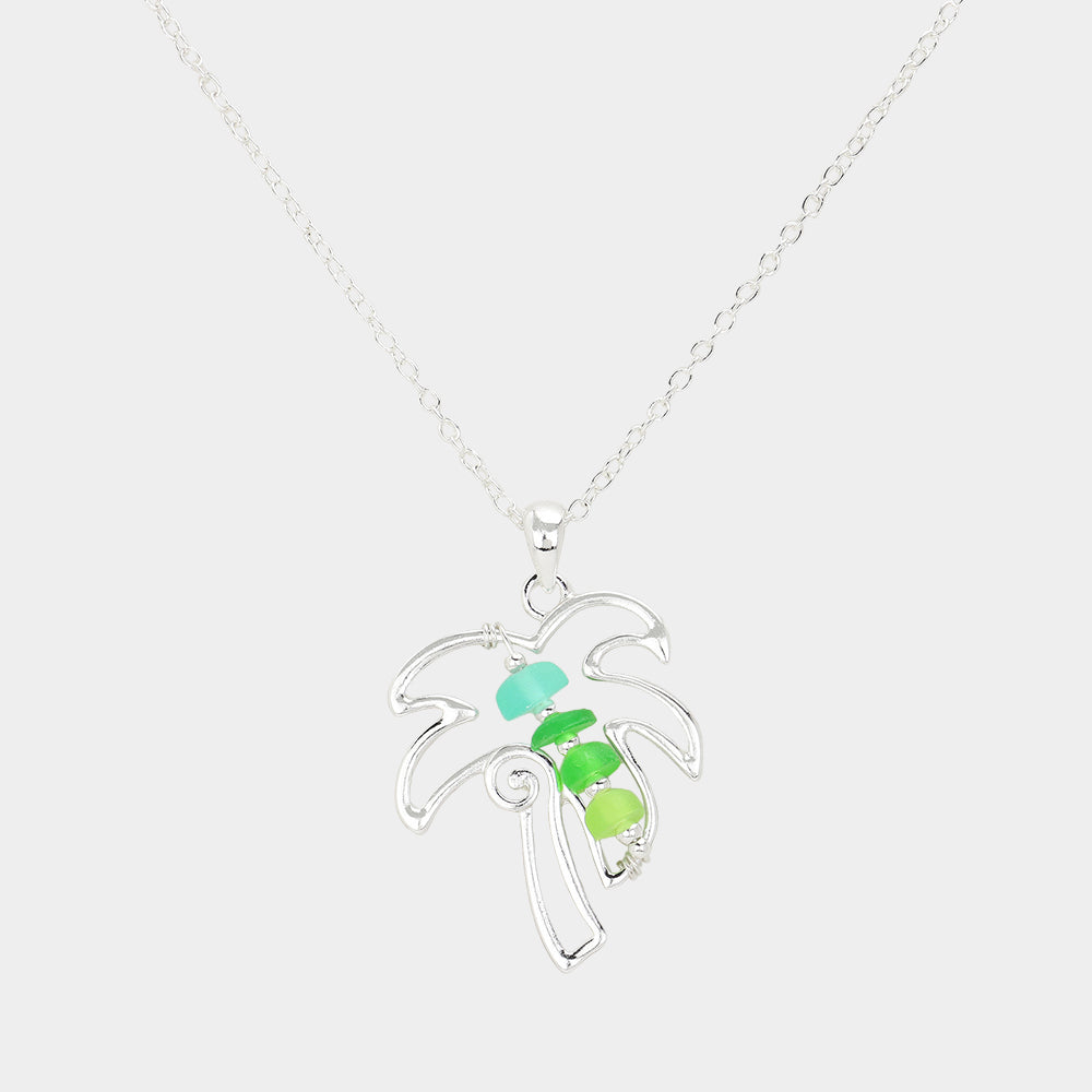 iLLASPARKZ Bean Beads Accented Metal Wire Palm Tree Pendant Necklace
