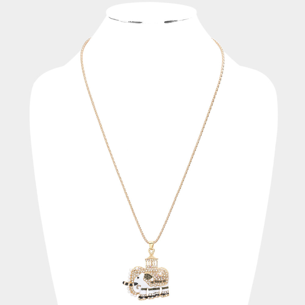 iLLASPARKZ Pave Glass Crystal Pearl Accented ELEPHANT Pendant Necklace