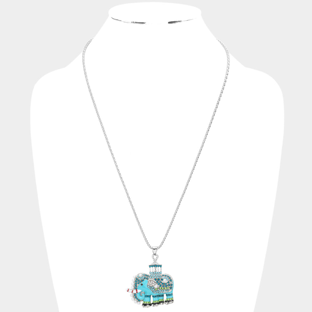 iLLASPARKZ Pave Glass Crystal Pearl Accented ELEPHANT Pendant Necklace