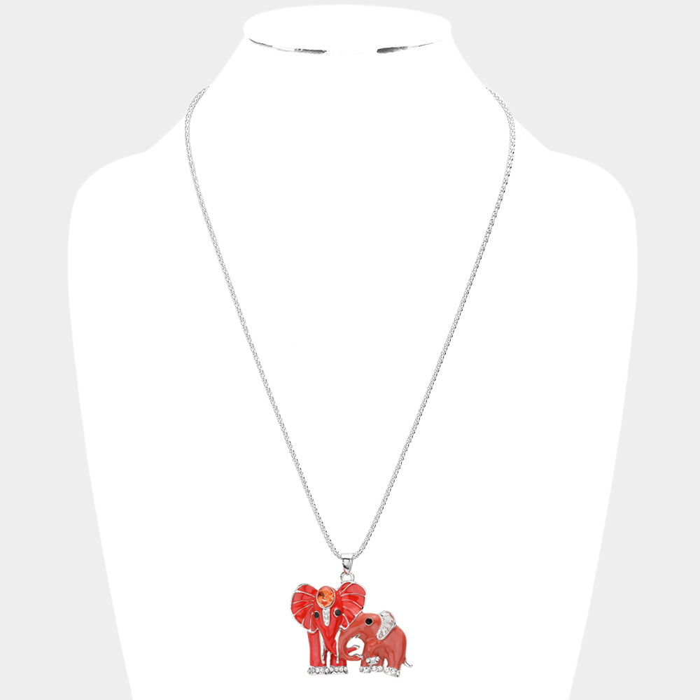 iLLASPARKZ Oval Stone Accented Enamel Elephant Pendant Necklace