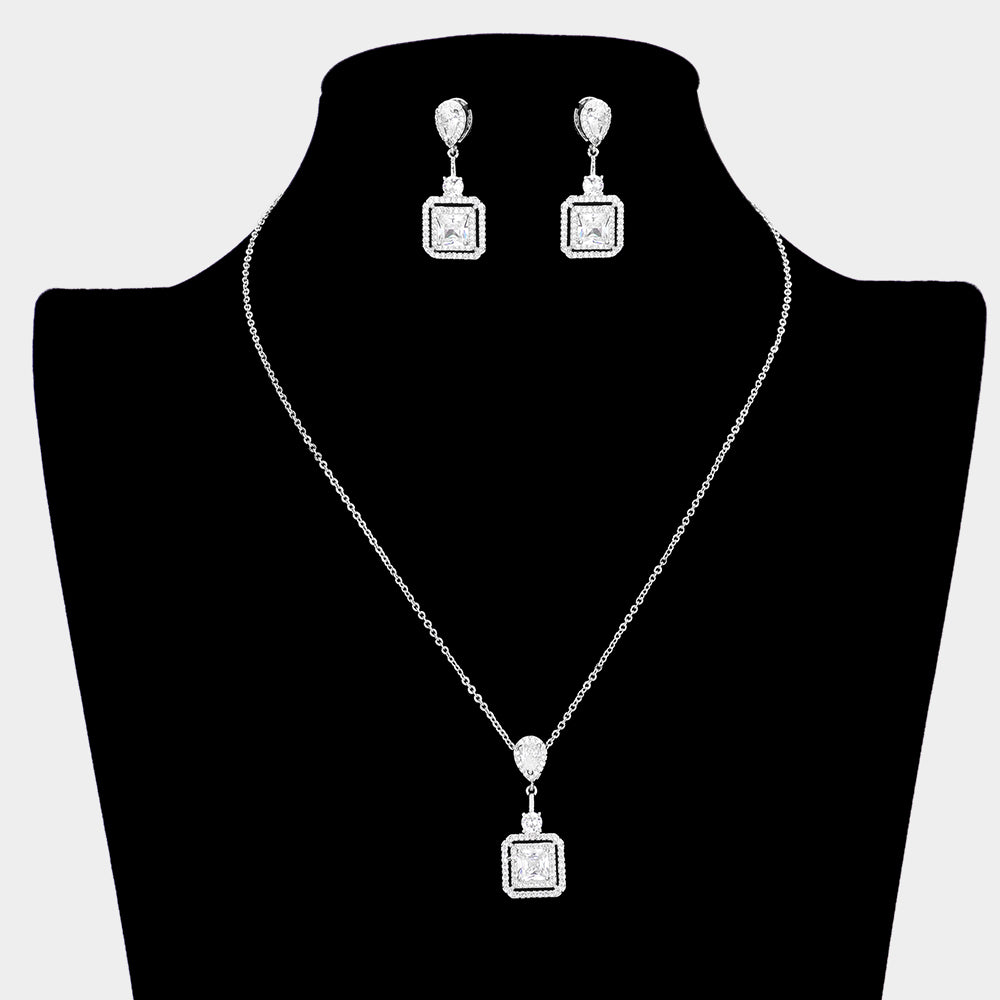 iLLASPARKZ CZ Teardrop Square Link Pendant Necklace