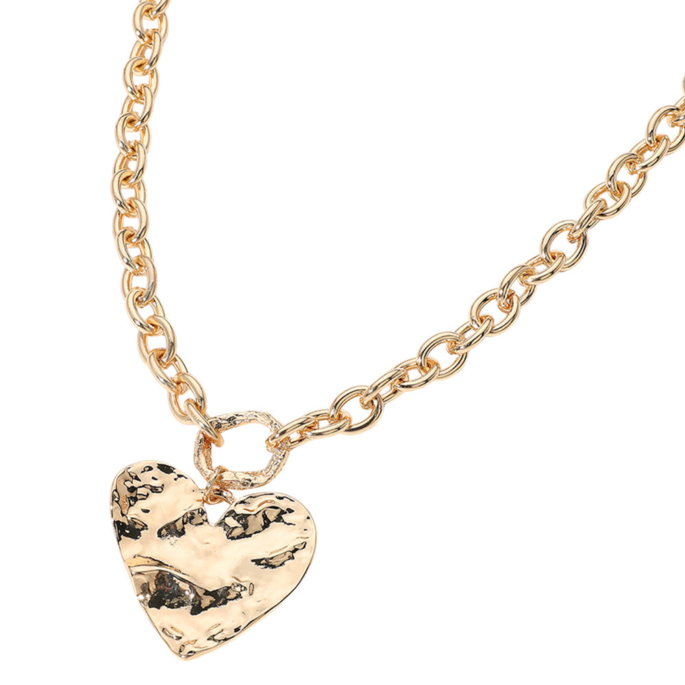iLLASPARKZ Textured Metal Heart Pendant Chunky Chain Necklace