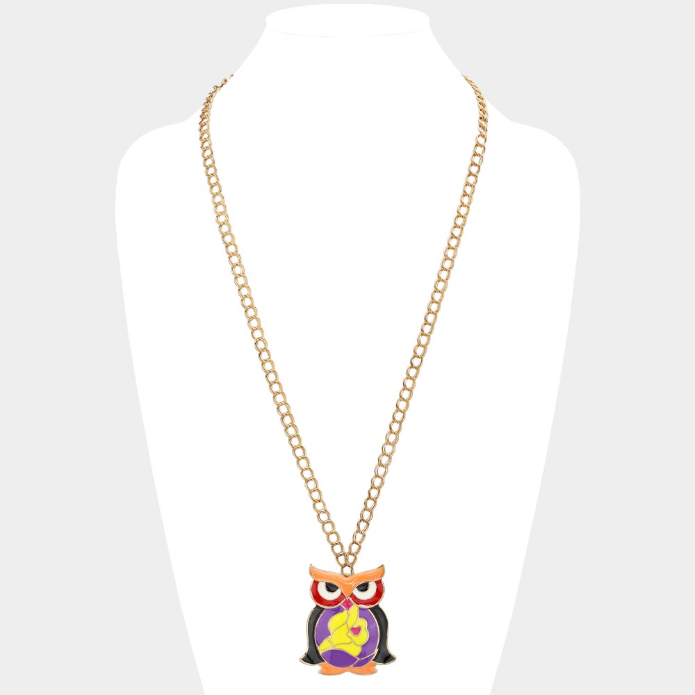 iLLASPARKZ Enamel Owl Pendant Long Necklace