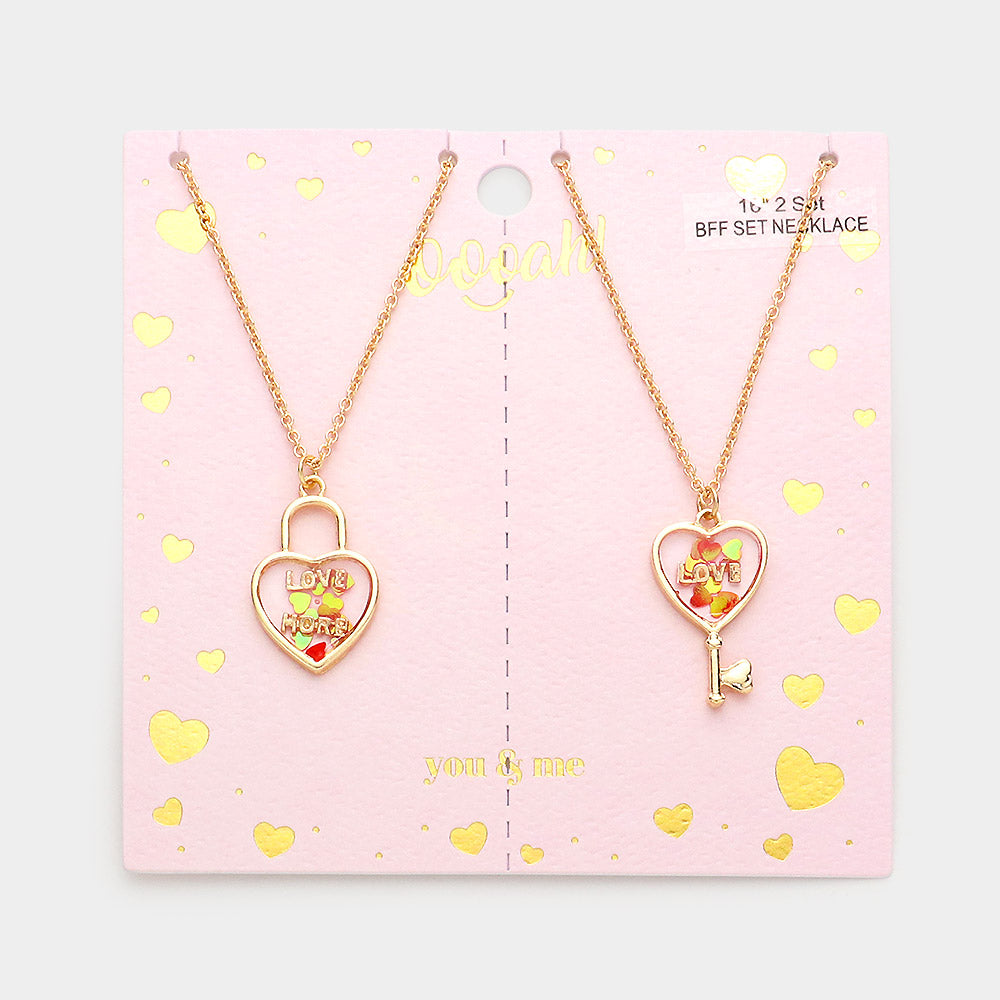 iLLASPARKZ 2PCS - Love & Love More BFF Heart Lock Key Necklace Set