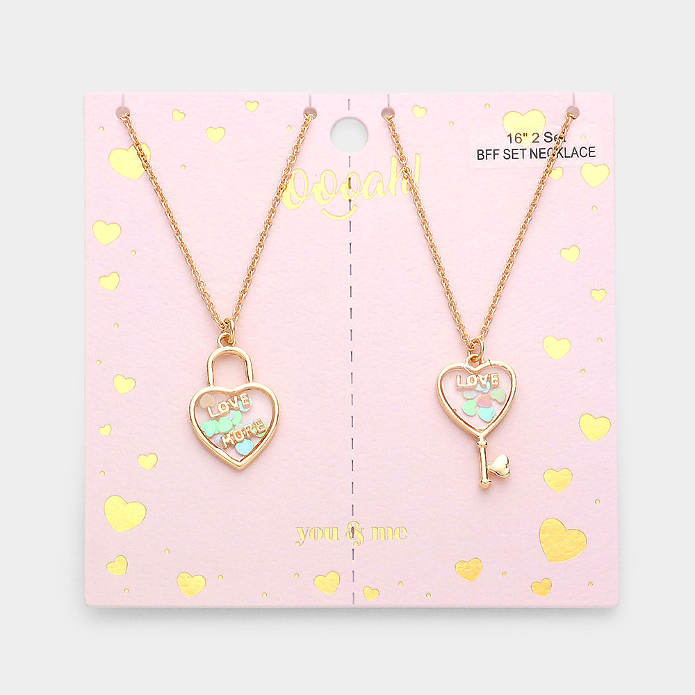 iLLASPARKZ 2PCS - Love & Love More BFF Heart Lock Key Necklace Set