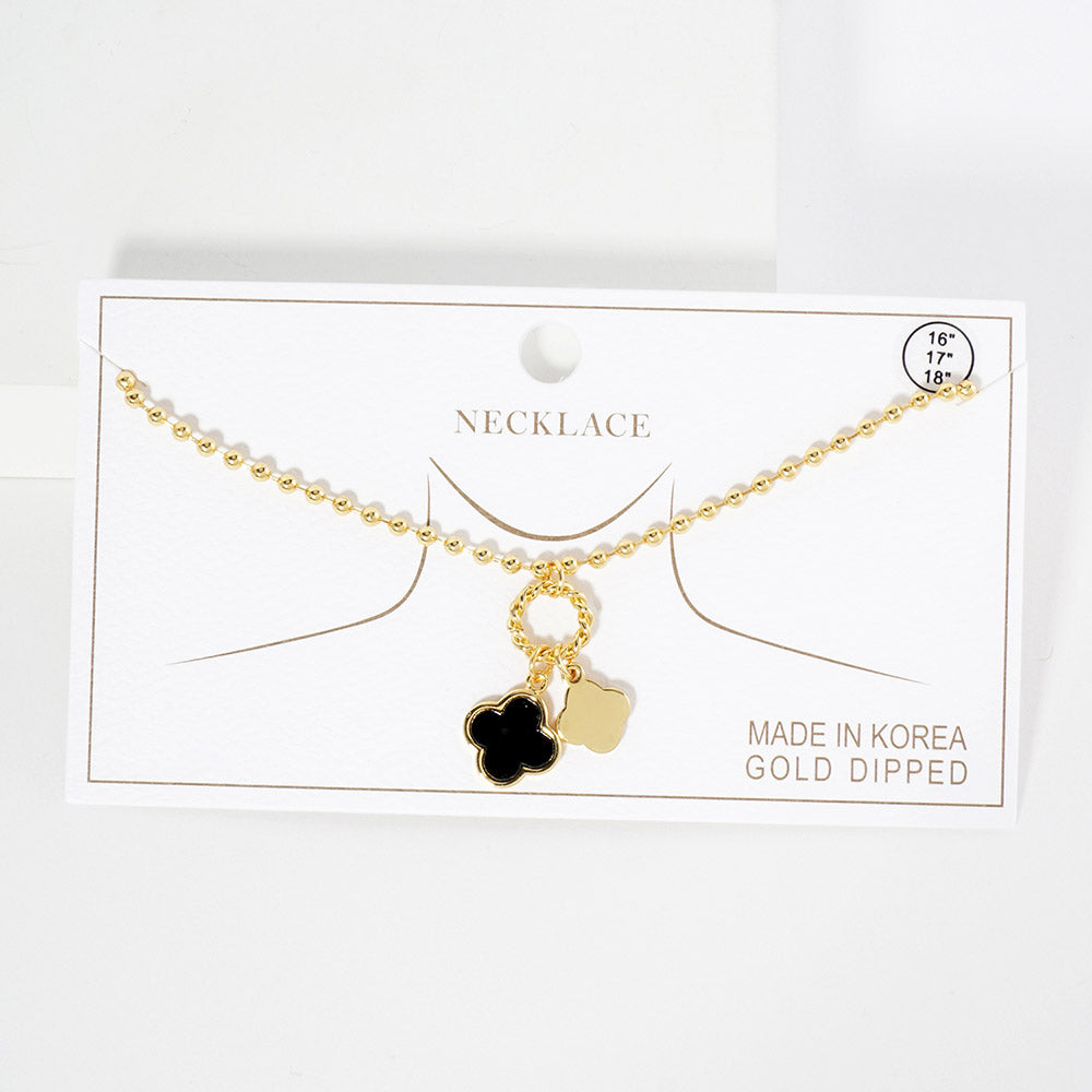 iLLASPARKZ Gold Dipped Double Quatrefoil Pendant Bubble Chain Necklace