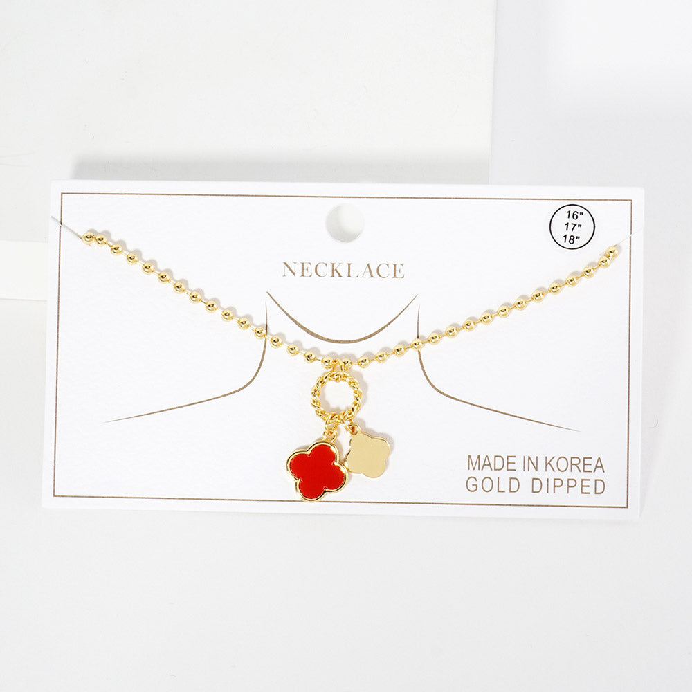 iLLASPARKZ Gold Dipped Double Quatrefoil Pendant Bubble Chain Necklace