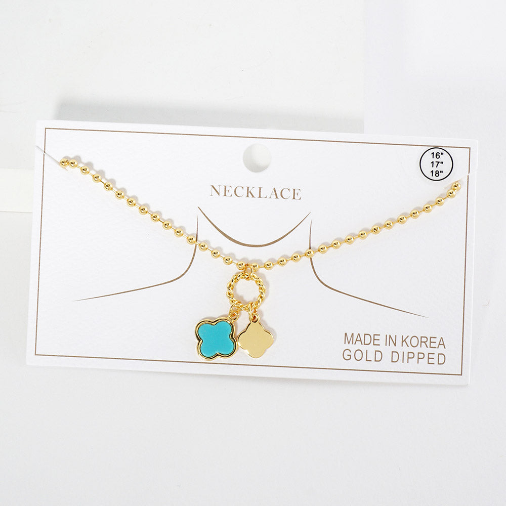 iLLASPARKZ Gold Dipped Double Quatrefoil Pendant Bubble Chain Necklace