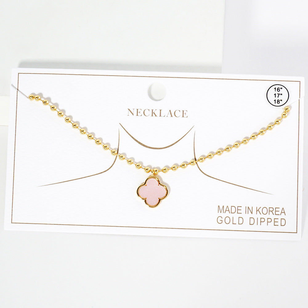iLLASPARKZ Gold Dipped Natural Stone Quatrefoil Pendant Bubble Chain Necklace