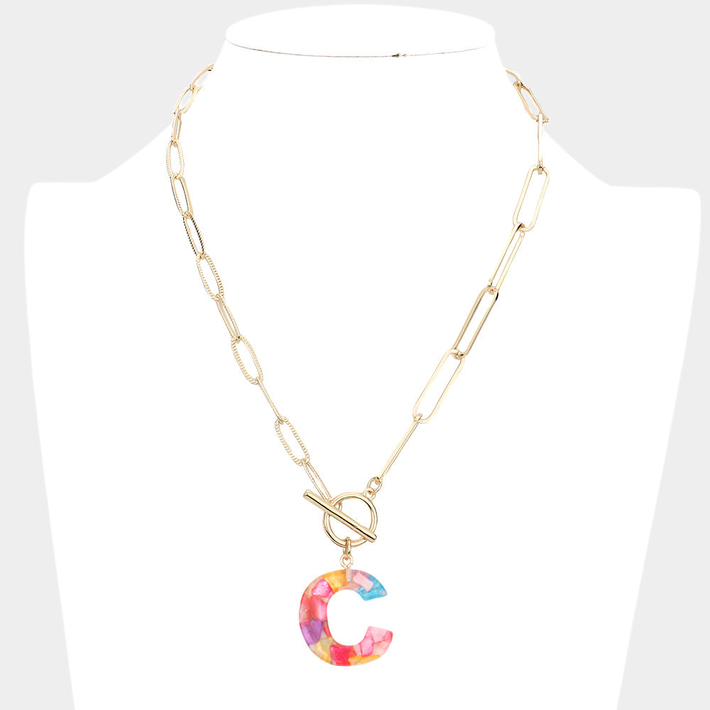 iLLASPARKZ -C- Colorful Monogram Pendant Toggle Necklace