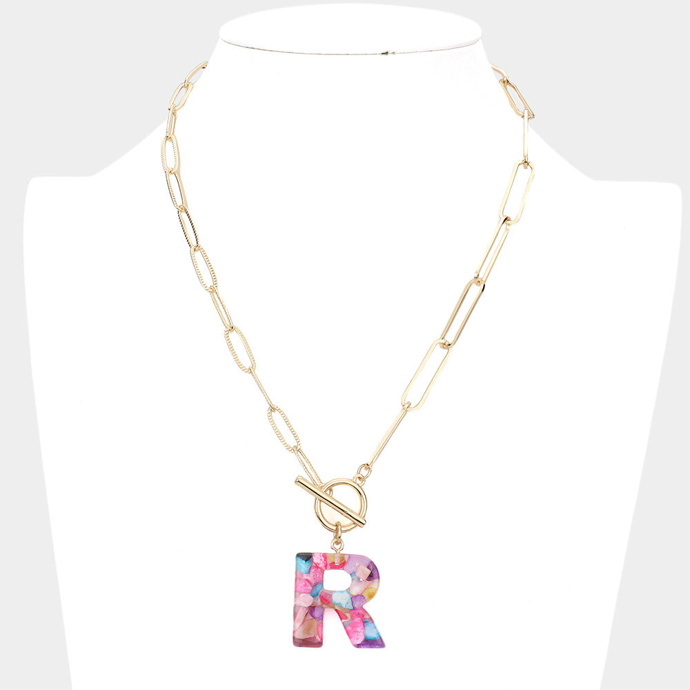 iLLASPARKZ -R- Colorful Monogram Pendant Toggle Necklace