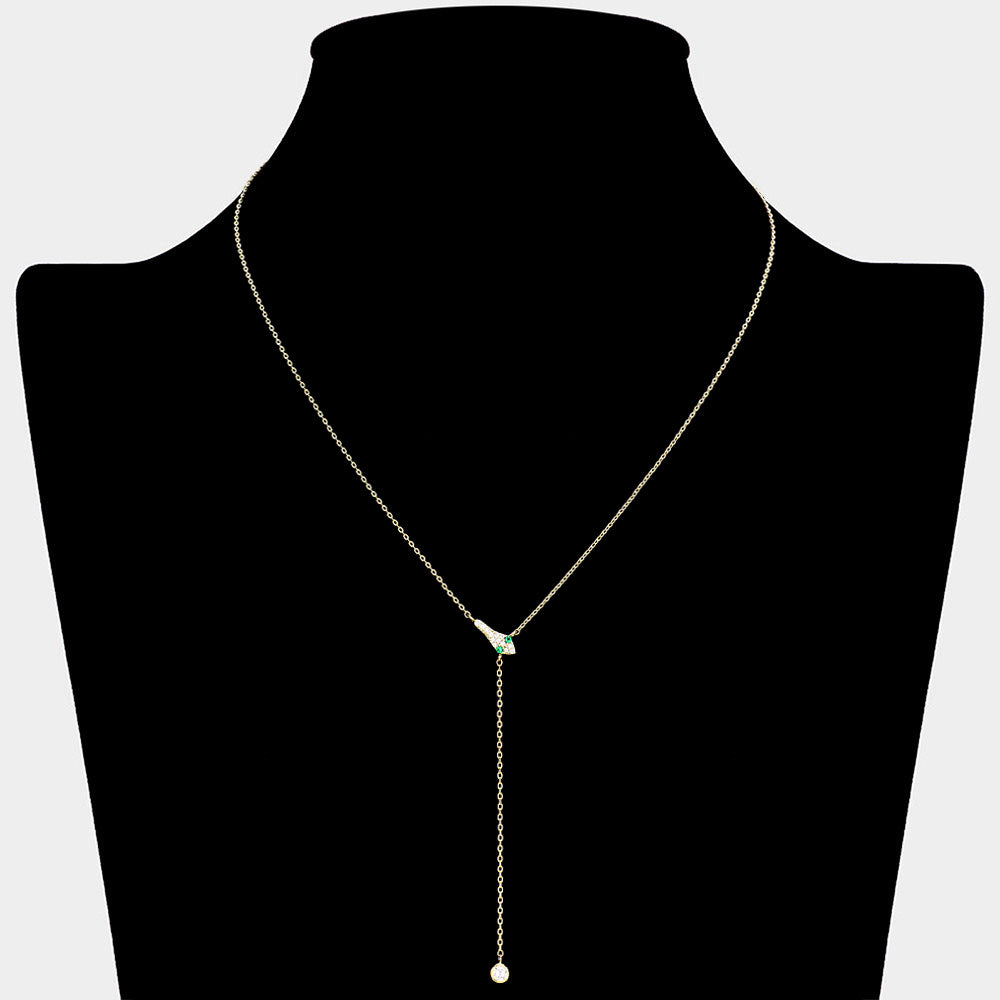 iLLASPARKZ Stone Paved Snake Pendant Round Stone Drop Y Necklace