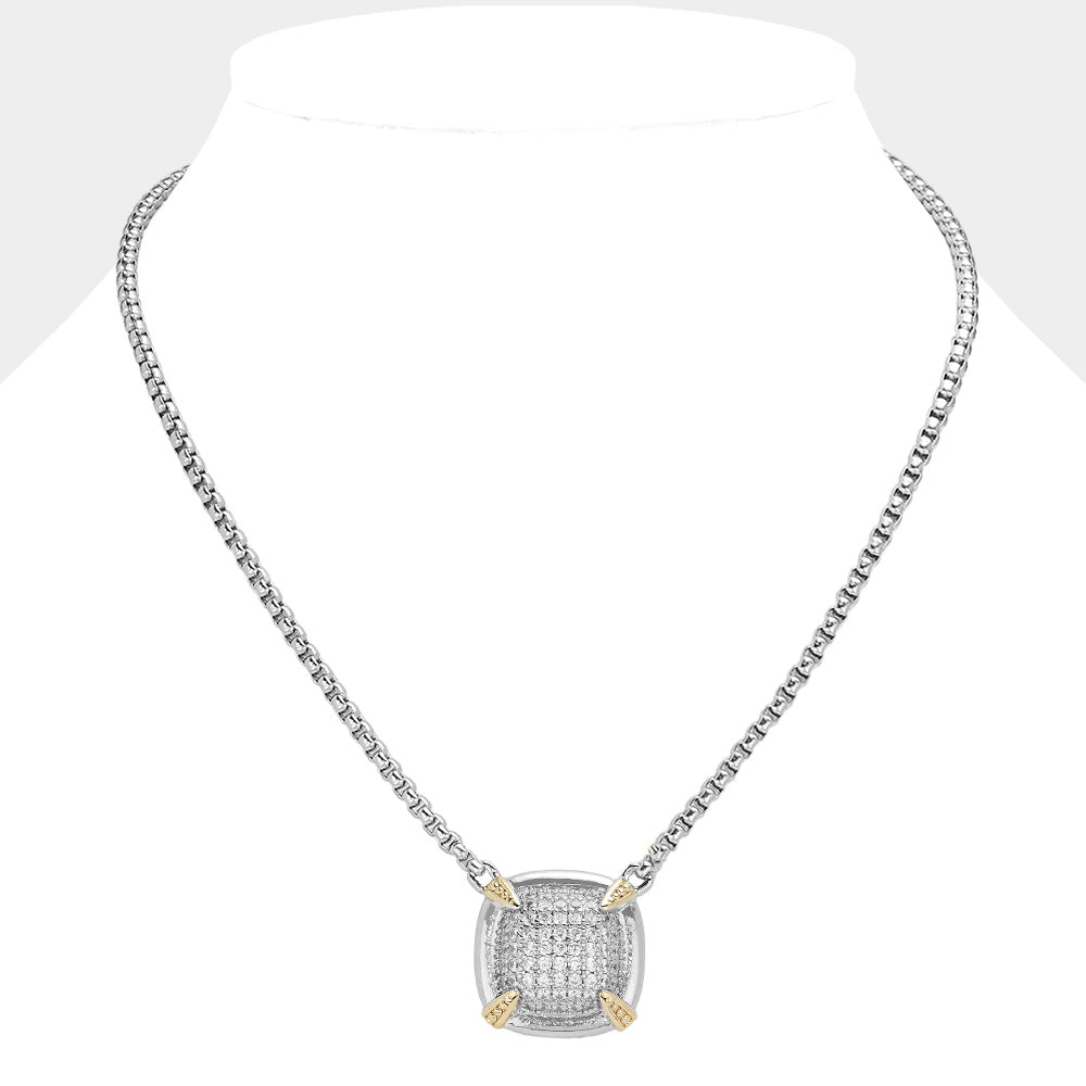 iLLASPARKZ 14K Gold Plated CZ Stone Paved Square Pendant Necklace