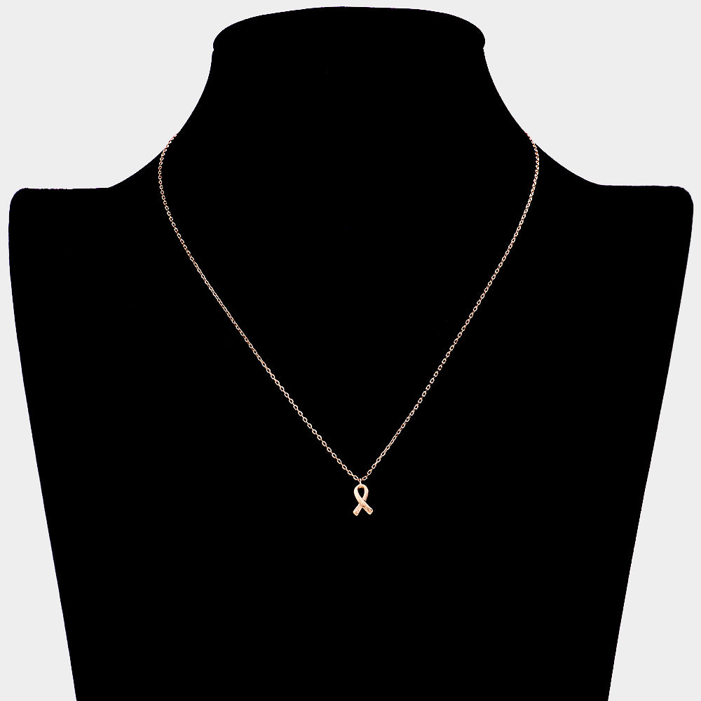 iLLASPARKZ Textured Matte Metal Pink Ribbon Pendant Necklace