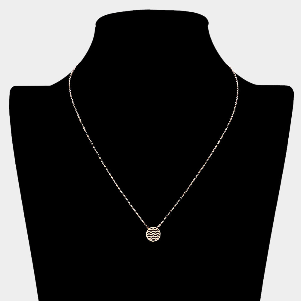 iLLASPARKZ Textured Matte Metal Wave Circle Pendant Necklace