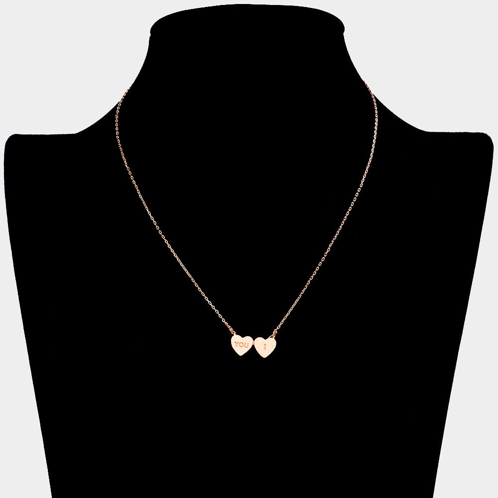 iLLASPARKZ You I Message Metal Double Heart Pendant Necklace