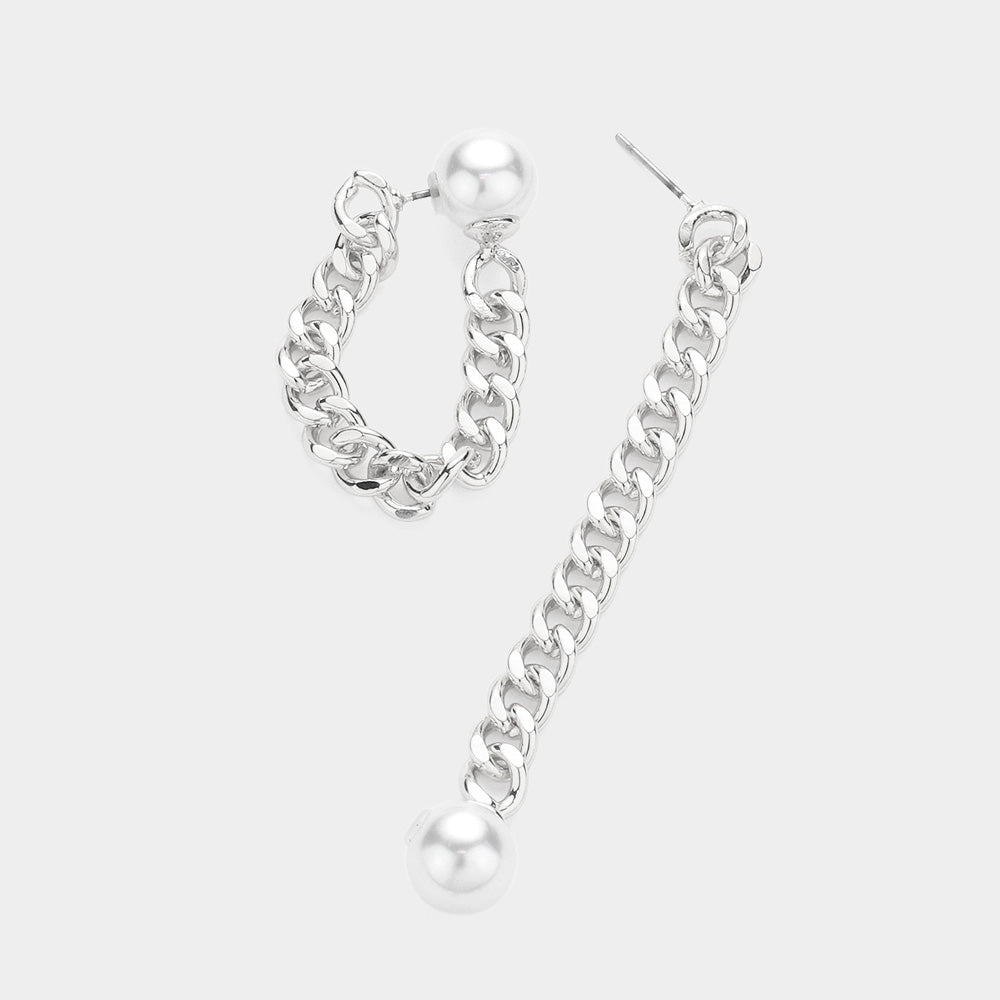 iLLASPARKZ Pearl Accented Metal Chain Link Earrings