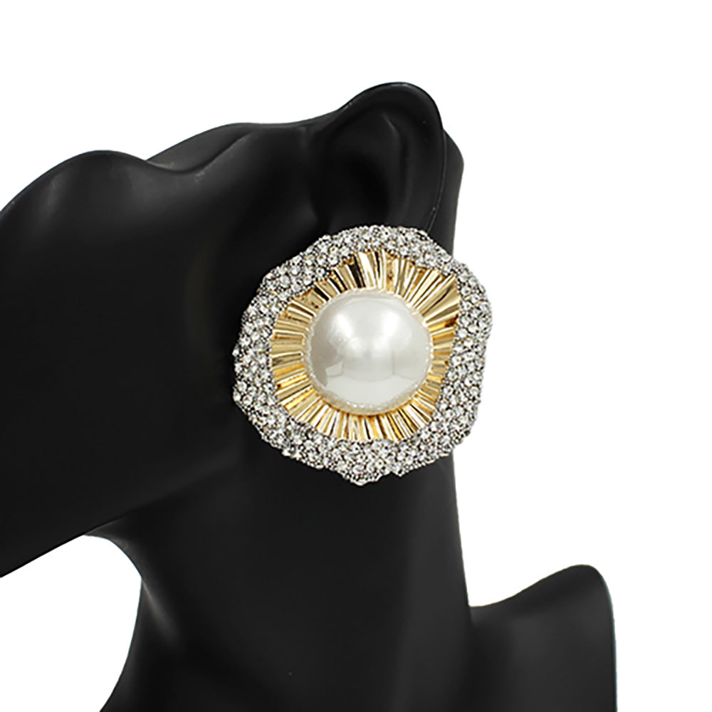 iLLASPARKZ Pearl Rhinestone Flower Earrings