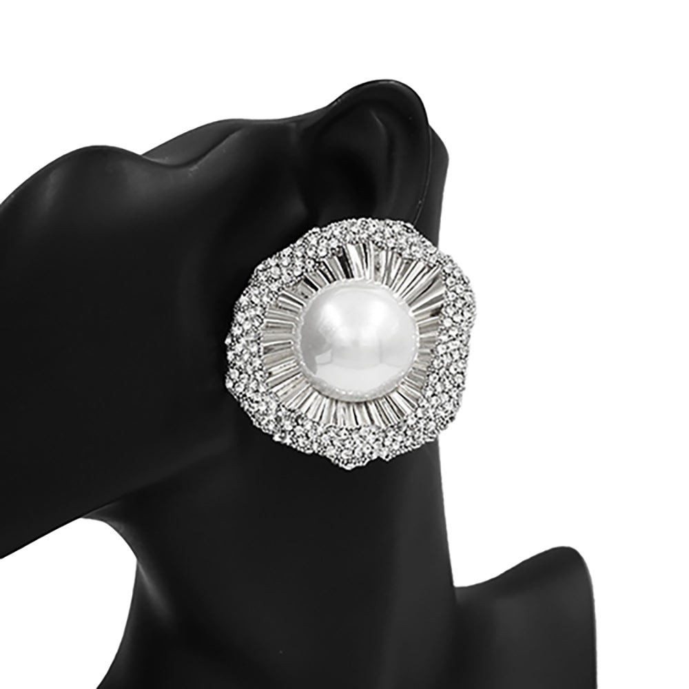 iLLASPARKZ Pearl Rhinestone Flower Earrings