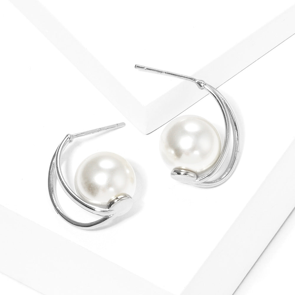 iLLASPARKZ White Gold Dipped Pearl Crescent Stud Earrings