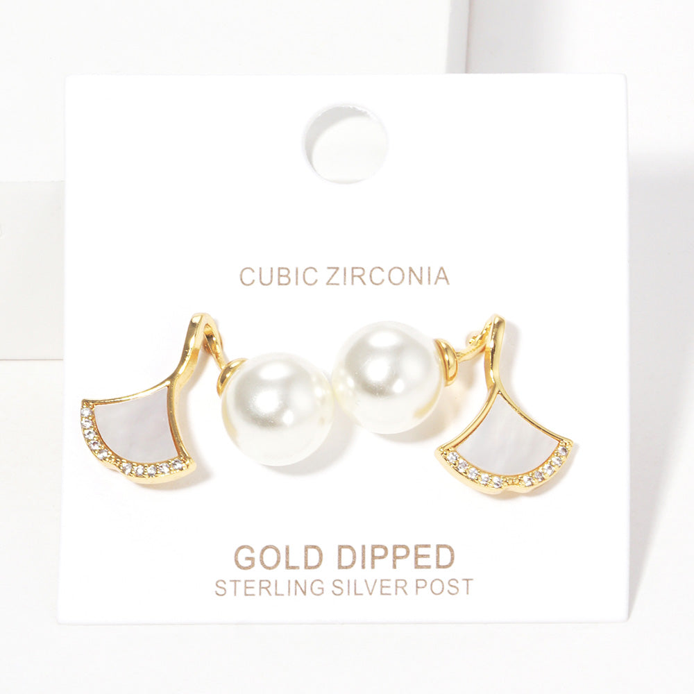 iLLASPARKZ Gold Dipped Pearl Mother of Pearl Ginkgo Earrings