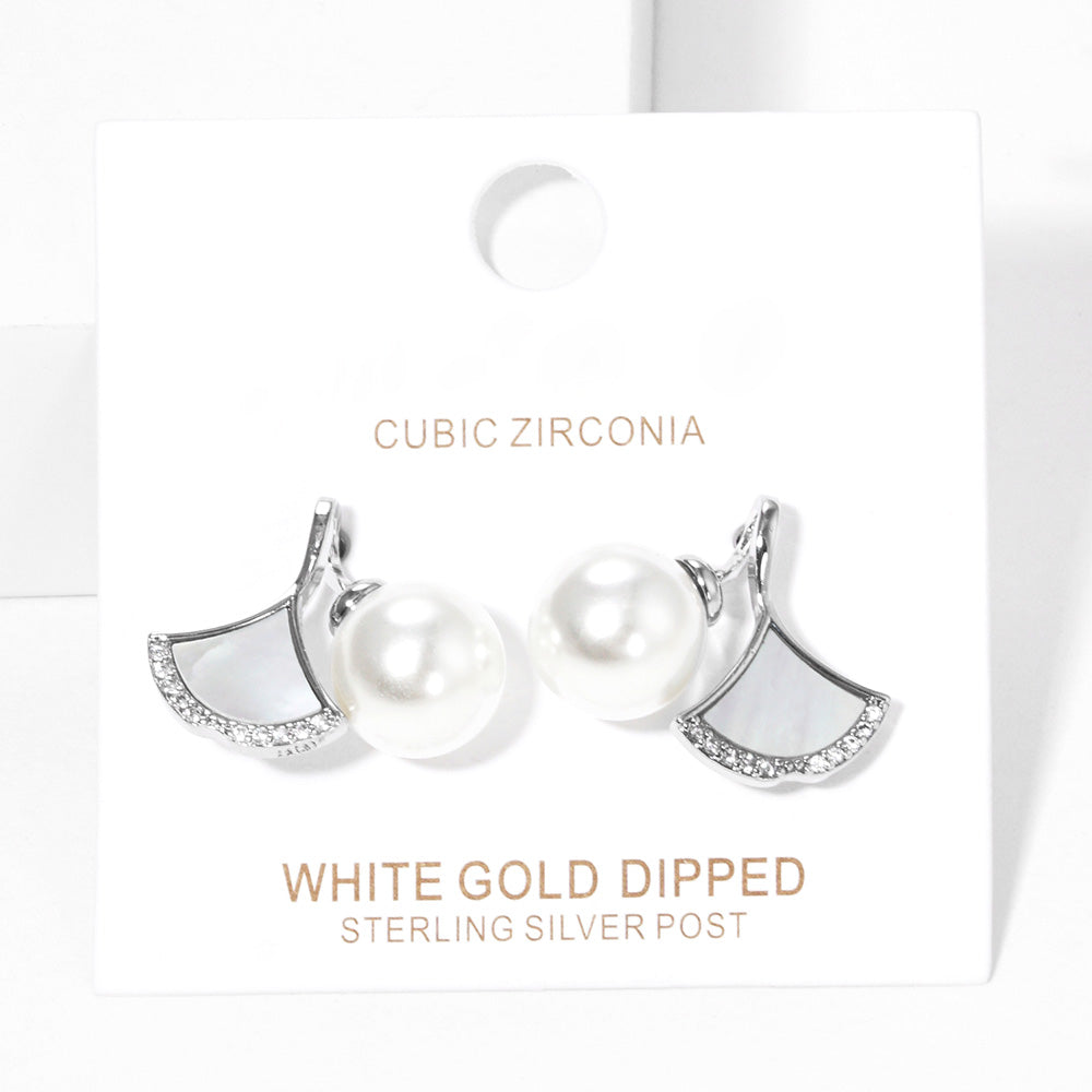 iLLASPARKZ White Gold Dipped Pearl Mother of Pearl Ginkgo Earrings