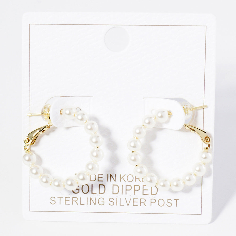 iLLASPARKZ Gold Dipped Pearl Beaded Hoop Earrings