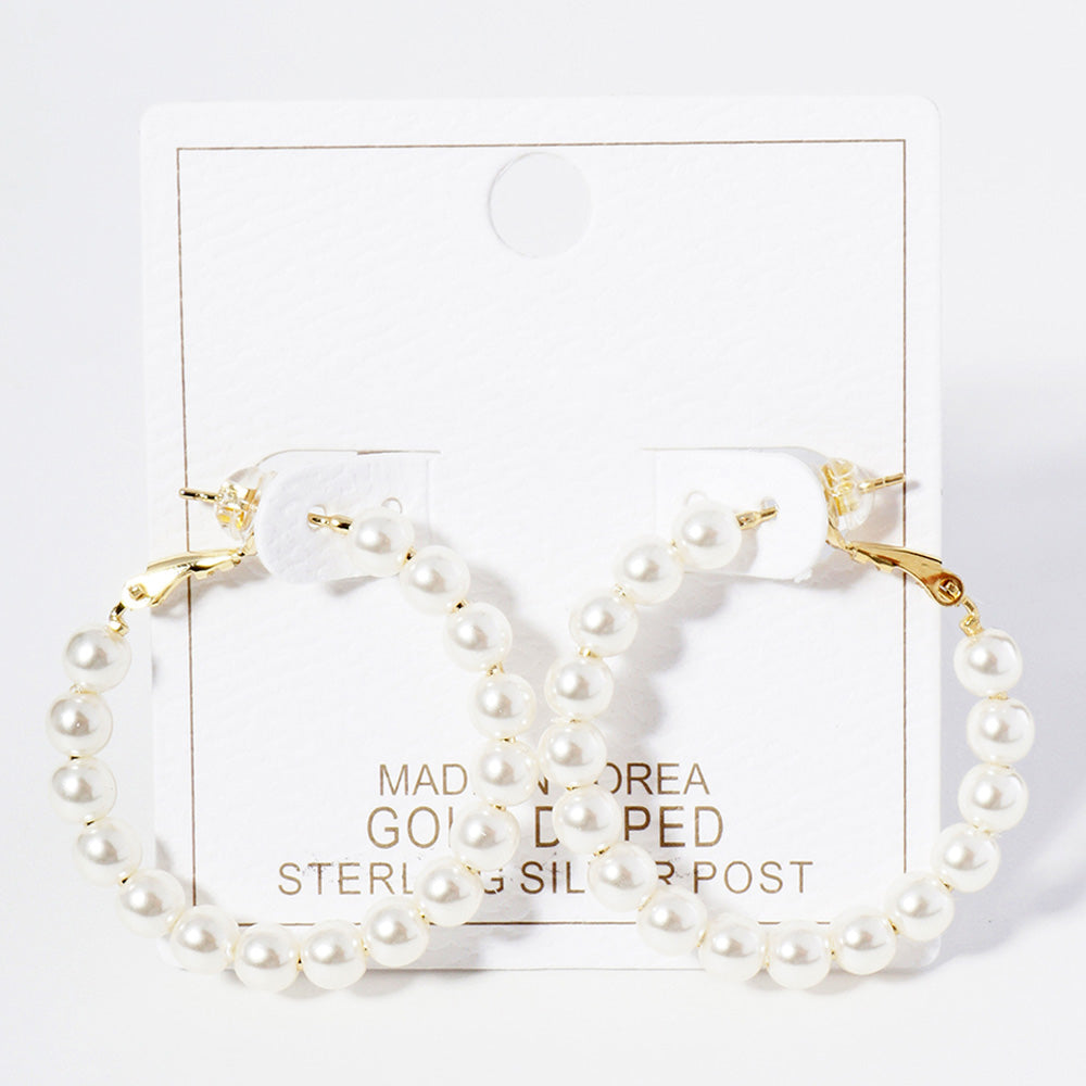 iLLASPARKZ Gold Dipped Pearl Beaded Hoop Earrings