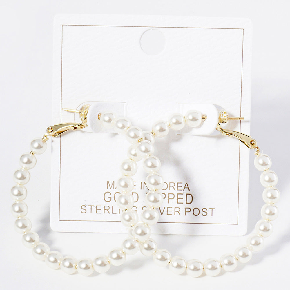 iLLASPARKZ Gold Dipped Pearl Beaded Hoop Earrings