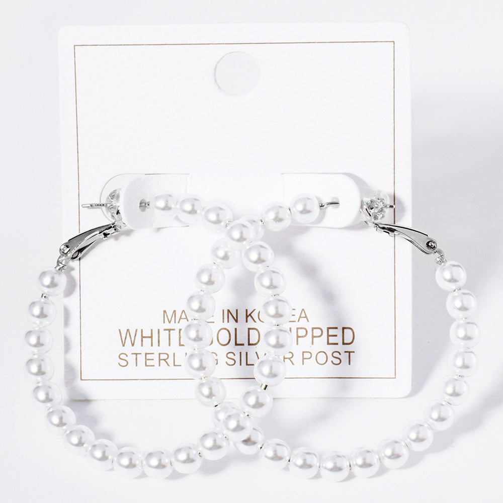 iLLASPARKZ White Gold Dipped Pearl Beaded Hoop Earrings