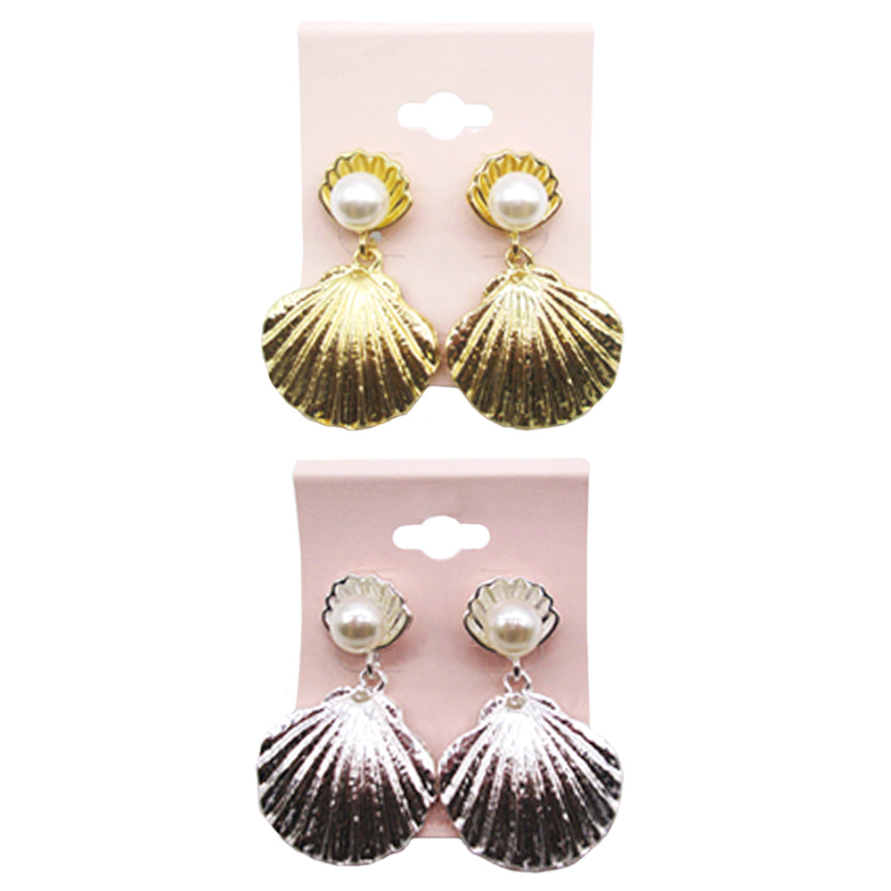 iLLASPARKZ 12Pairs - Pearl Pointed Metal Shell Dangle Earrings