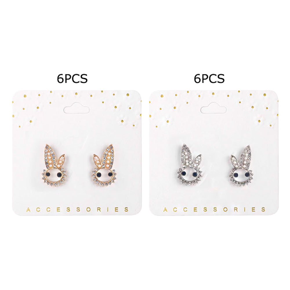 iLLASPARKZ 12Pairs - Stone Pearl Paved Bunny Stud Earrings
