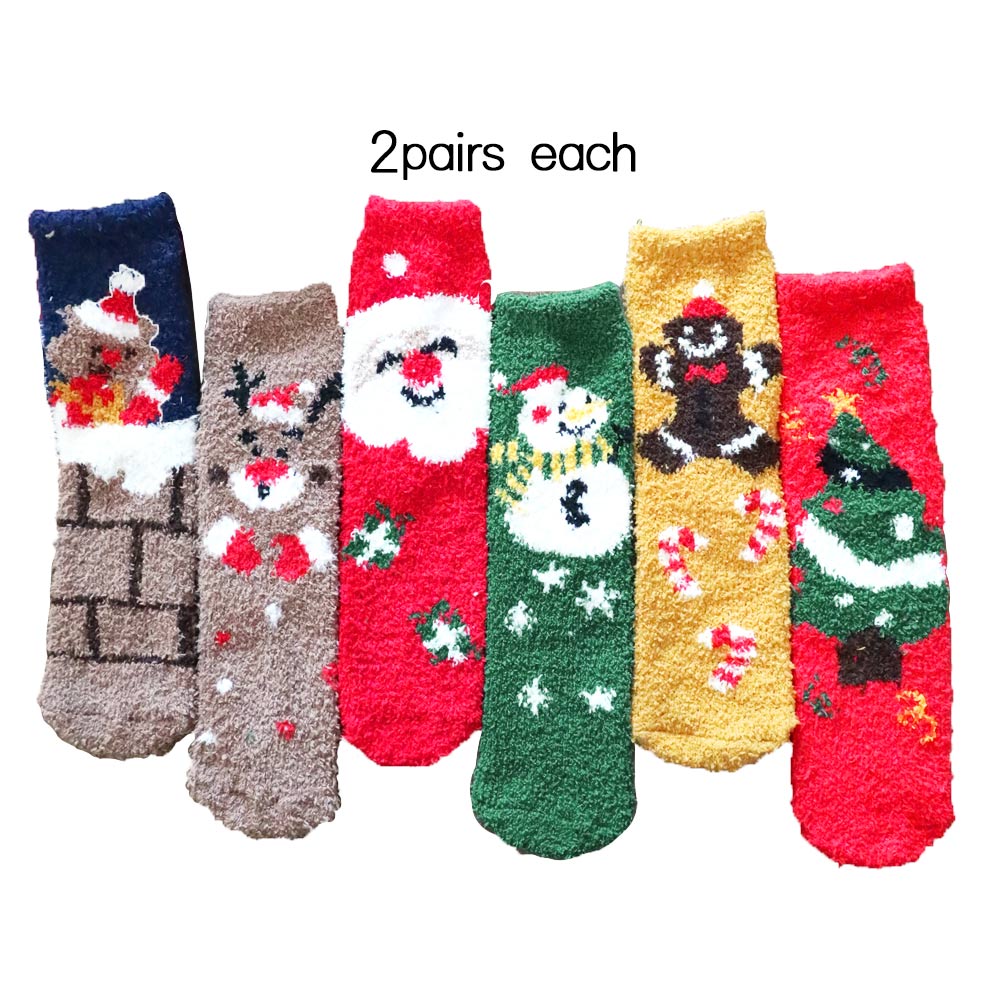 iLLASPARKZ 12Pairs - Rudolph Santa Claus Snowman Gingerbread Man Christmas Tree Soft Socks