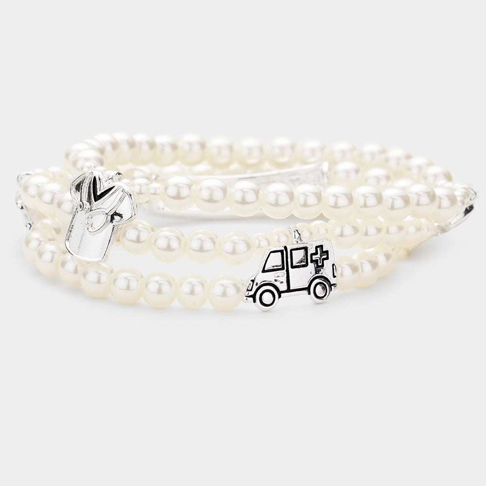 iLLASPARKZ Doctor Pearl Triple Strand Stretch Message Bracelet