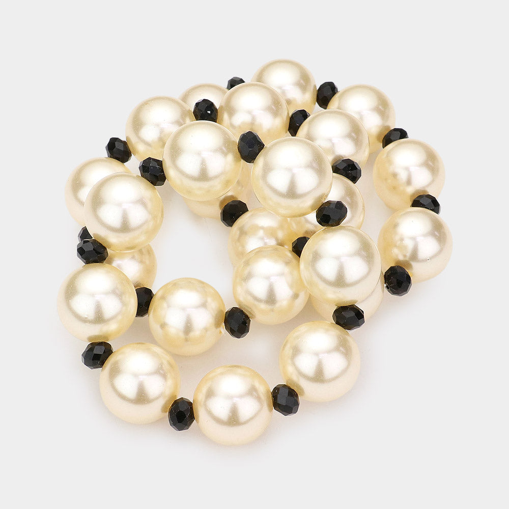 3PCS - Chunky Pearl Stretch Multilayered Bracelets