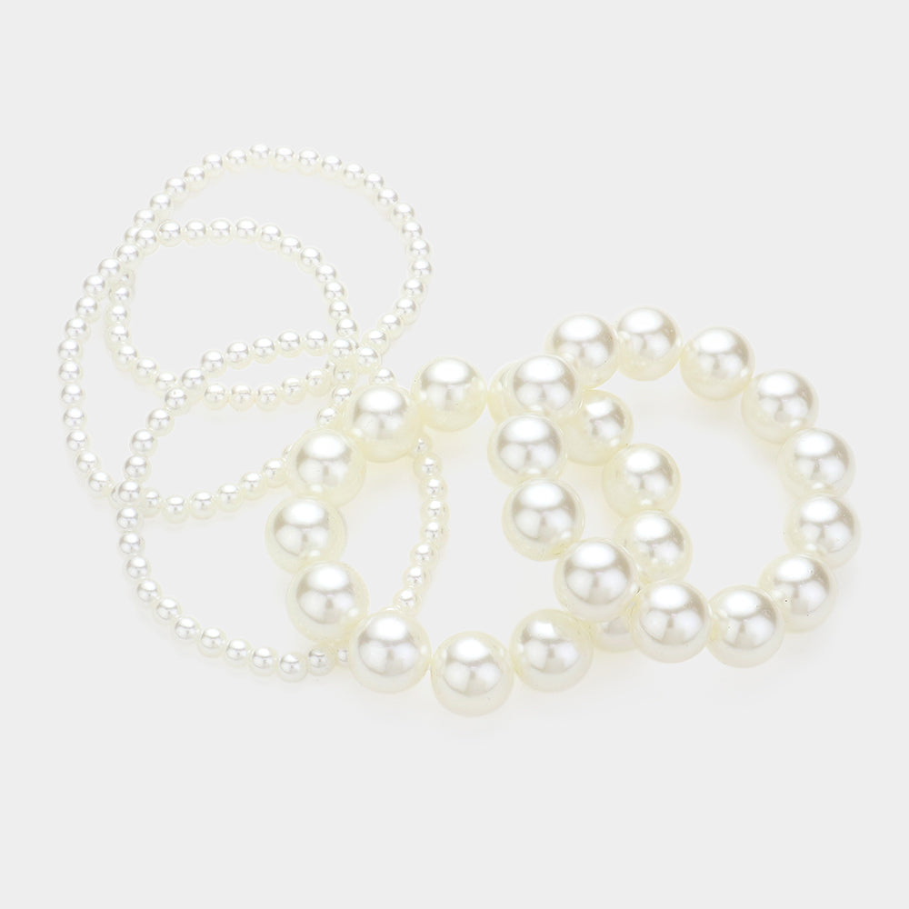 iLLASPARKZ 5PCS - Pearl Beaded Multi Layered Stretch Bracelets