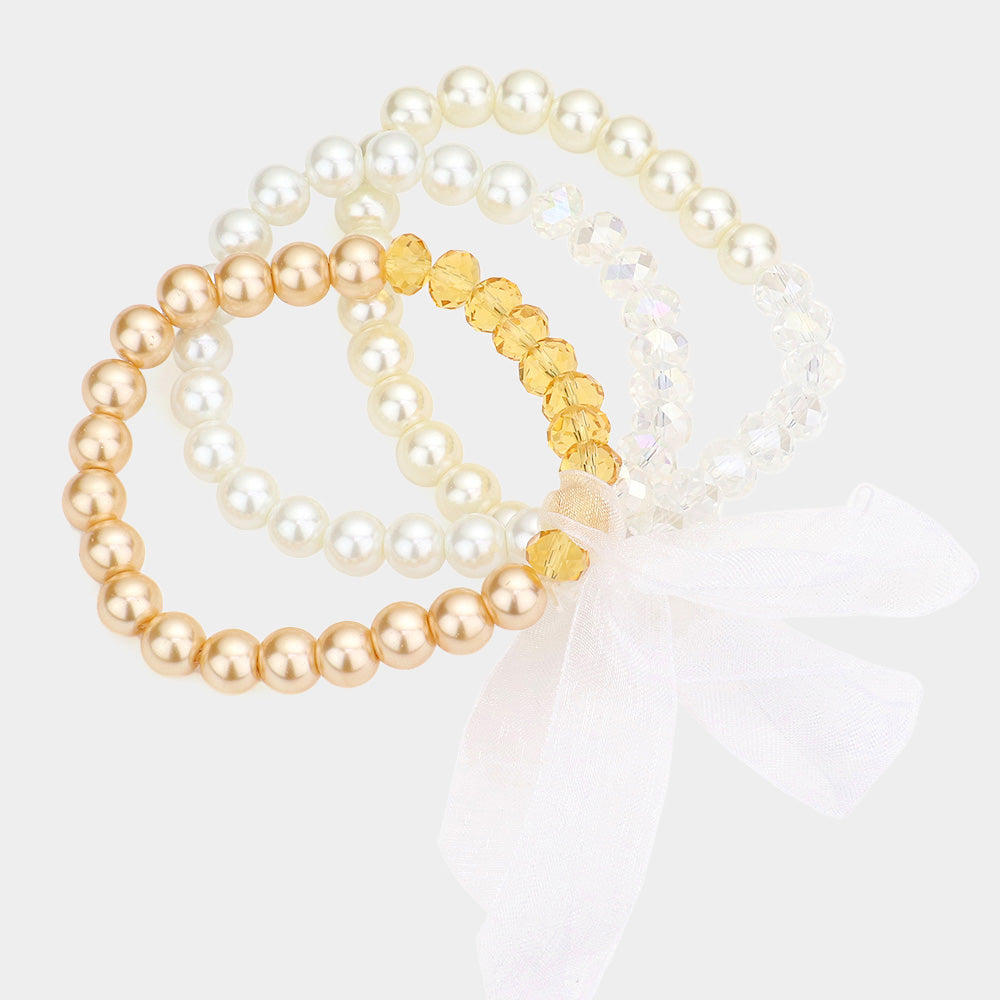 iLLASPARKZ 3PCS - Glass Bead Accented Pearl Stretch Bracelet
