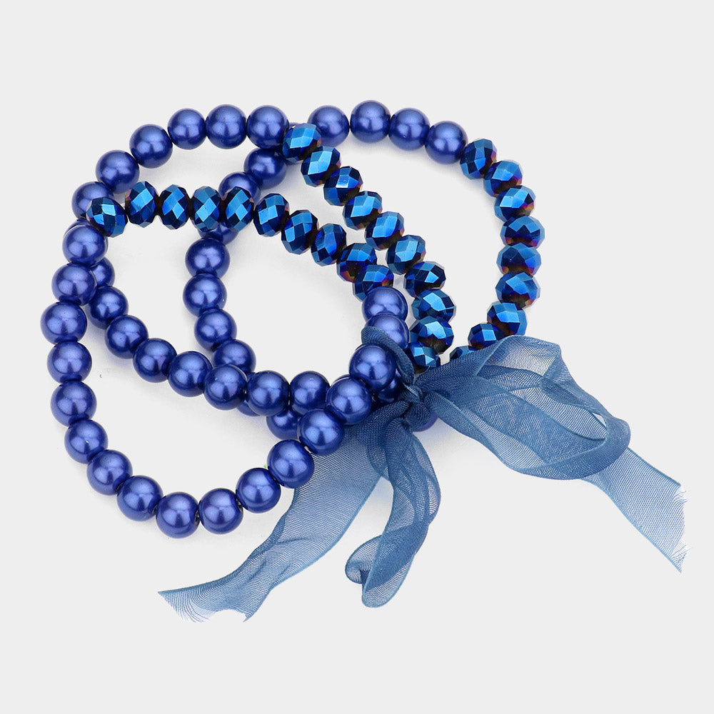 iLLASPARKZ 3PCS - Glass Bead Accented Pearl Stretch Bracelet