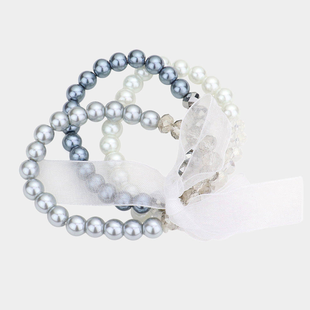 iLLASPARKZ 3PCS - Glass Bead Accented Pearl Stretch Bracelet