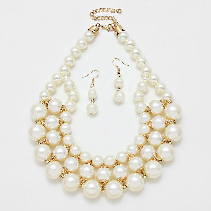 iLLASPARKZ 3-Row Chunky Pearl Necklace