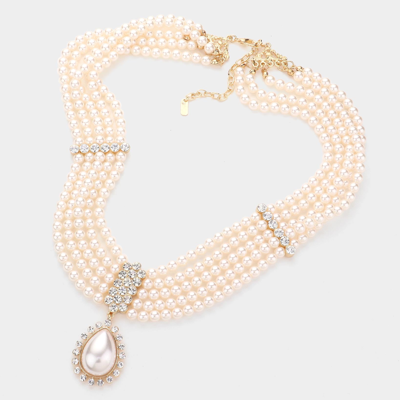 iLLASPARKZ Teardrop Pearl Bubble Stone Trimmed Pendant Necklace Clip On Earring Set